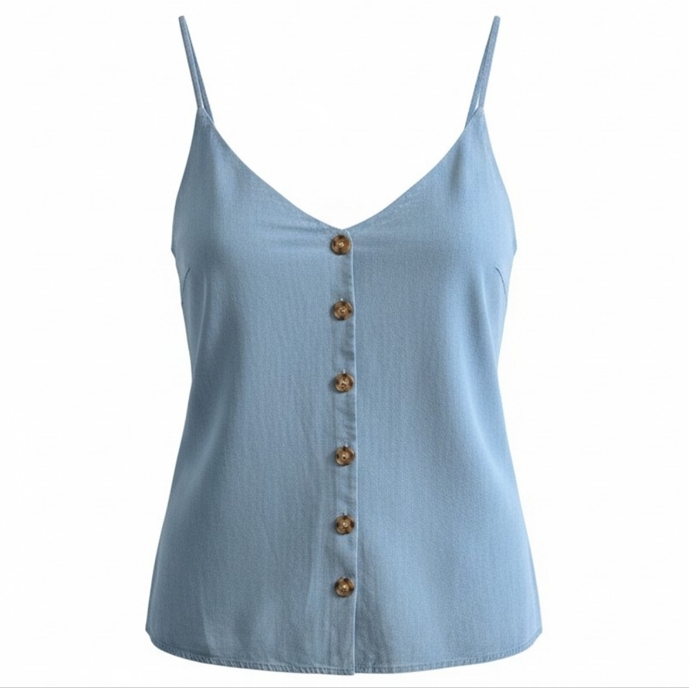 Streetwear Society Light Blue Tank Top Large NWT Tortoise Style Buttons - Picture 1 of 6